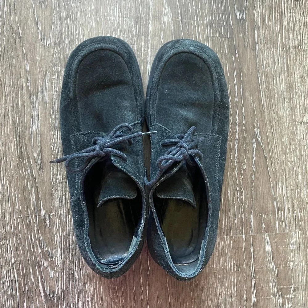 Vintage 1990s Black Suede Leather Round Toe Chunky Platform Chukka Shoe - Picture 3 of 9
